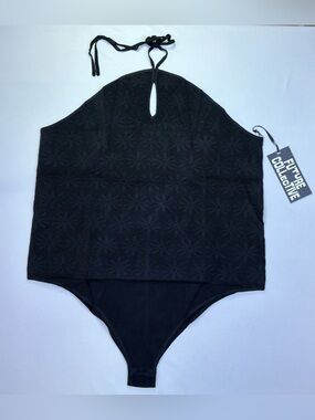 Future Collective Black Bodysuit Halter Keyhole Stretch Womens 2X NWT